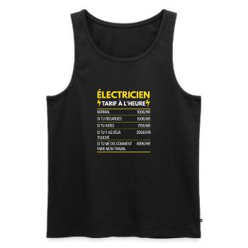 Électricien Cadeau Humour Tarifaire à l'Heure - Débardeur bio Premium Homme - noir - Devant - Michal (187cm)