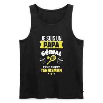 Papa génial & tennisman – idée fête des pères - Débardeur bio Premium Homme - noir - Devant - Michal (187cm)