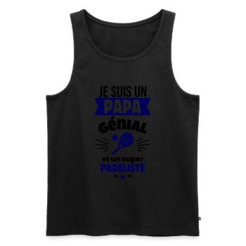Papa génial & padéliste – idée fête des pères - Débardeur bio Premium Homme - noir - Devant - Michal (187cm)