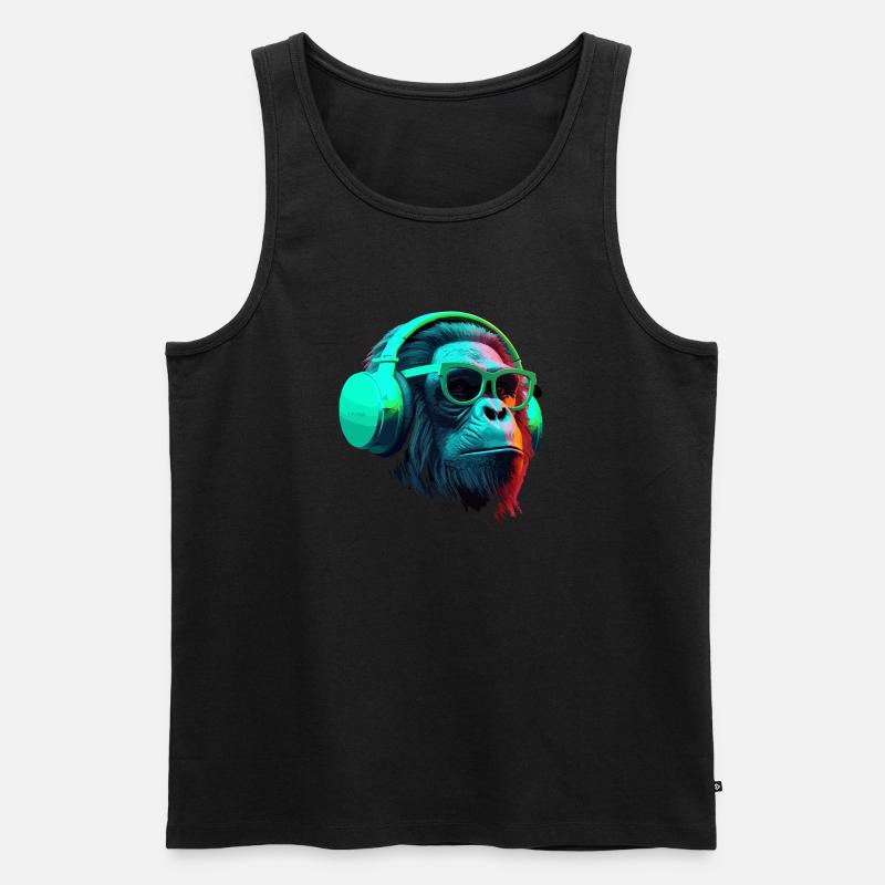 Affe Schimpanse mit Sonnenbrille und Kopfhörer DJ - Männer Premium Bio Tank Top - Schwarz