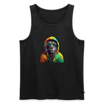 Lion with Sunglasses Colorful Cool Lions Africa - Men's Premium Organic Tank Top - black - Front - AI Model Male 178 light (178cm)
