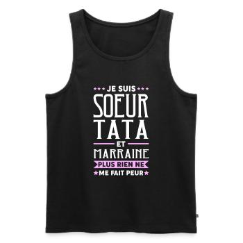 Je suis Sœur Tata & Marraine Rien Ne Me Fait pleur - Débardeur bio Premium Homme - noir - Devant - Michal (187cm)