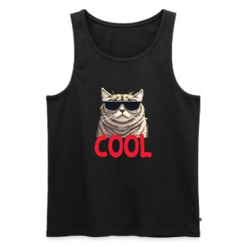 Cool Katze - Cool Cat - Männer Premium Bio Tank Top - Schwarz - Vorne - Michal (187cm)