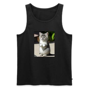 Chat persan blanc - Débardeur bio Premium Homme - noir - Devant - Michal (187cm)