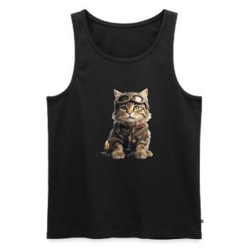 Katze Retro Pilo - Männer Premium Bio Tank Top - Schwarz - Vorne - AI Model Male 178 light (178cm)