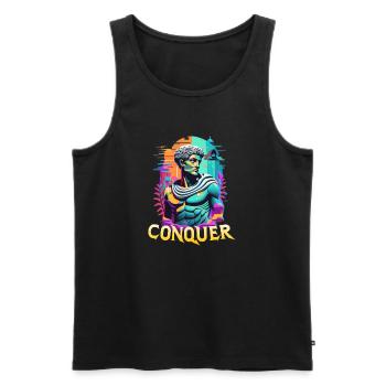 Conquer - Epic Greek Mythology - Hard Work Fitness - Men's Premium Organic Tank Top - black - Front - AI Model Male 178 light (178cm)