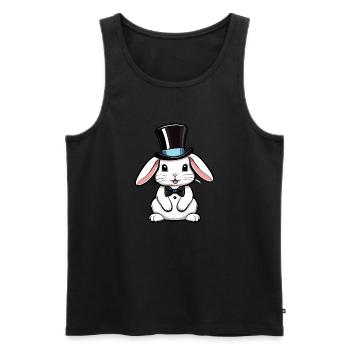 Lapin blanc avec un chapeau et nœud papillon - Débardeur bio Premium Homme - noir - Devant - Michal (187cm)