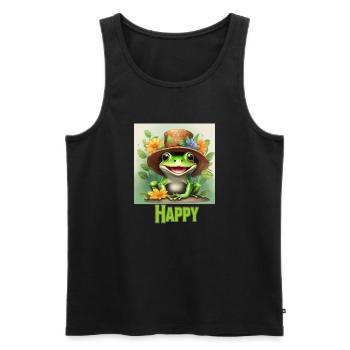 Ein glücklicher Frosch mit Wanderhut - Männer Premium Bio Tank Top - Schwarz - Vorne - Michal (187cm)