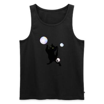 Cat discovering bubbles - Men's Premium Organic Tank Top - black - Front - AI Model Male 178 light (178cm)