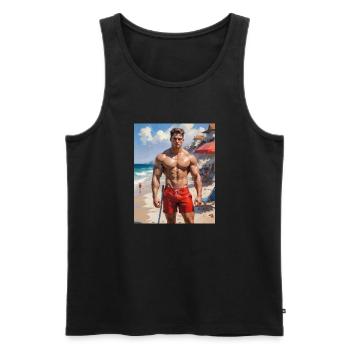 Handsome Men with muscular body – life guard - Men's Premium Organic Tank Top - black - Front - AI Model Male 178 light (178cm)