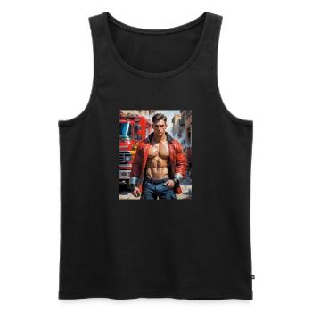 Hübsche Männer mit muskulösem Körper – Feuerwehrmann - Männer Premium Bio Tank Top - Schwarz - Vorne - AI Model Male 178 light (178cm)