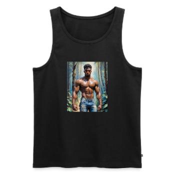 Hübsche Männer mit muskulösem Körper – in der Natur - Männer Premium Bio Tank Top - Schwarz - Vorne - AI Model Male 178 light (178cm)