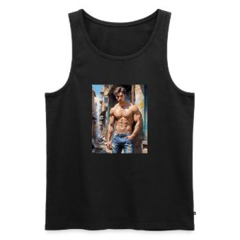 Hübsche Männer mit muskulösem Körper – junger Kerl - Männer Premium Bio Tank Top - Schwarz - Vorne - AI Model Male 178 light (178cm)