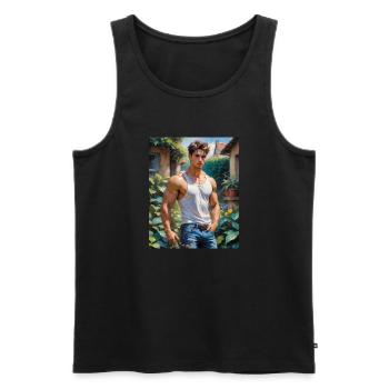 Hübsche Männer mit muskulösem Körper – Gärtner - Männer Premium Bio Tank Top - Schwarz - Vorne - AI Model Male 178 light (178cm)