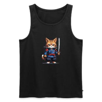 Samurai Cat Pixel Art - Men's Premium Organic Tank Top - black - Front - AI Model Male 178 light (178cm)