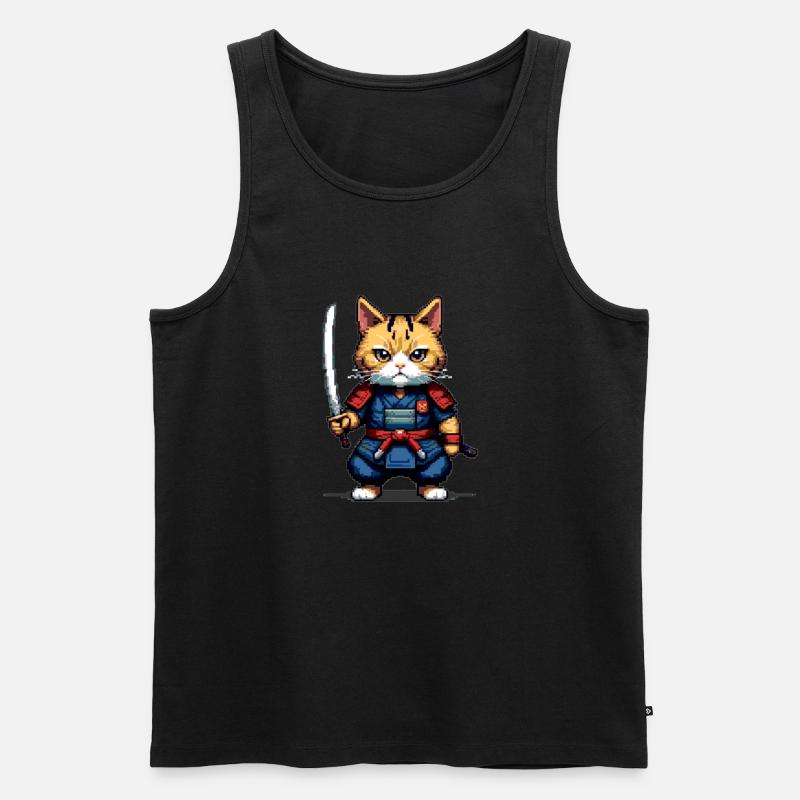 Katzen-Samurai-Krieger - Männer Premium Bio Tank Top - Schwarz