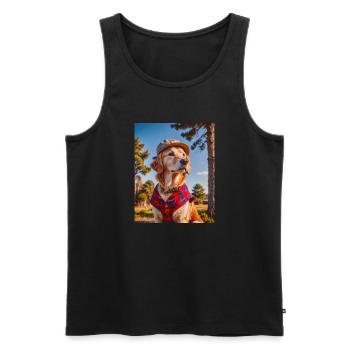 golden retriever wearing a red lumberjack shirt - Men's Premium Organic Tank Top - black - Front - Michal (187cm)