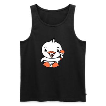 Canard Bébé Enfant Hochet Couche Mignon Sucette - Débardeur bio Premium Homme - noir - Devant - AI Model Male 178 light (178cm)