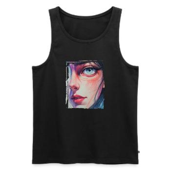 Close-up Portrait with Blue Eyes drawing - Men's Premium Organic Tank Top - black - Front - AI Model Male 178 light (178cm)