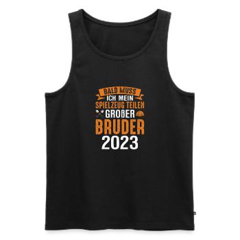 Bald muss ich mein Spielzeug teilen Bruder 2023 - Männer Premium Bio Tank Top - Schwarz - Vorne - AI Model Male 178 light (178cm)