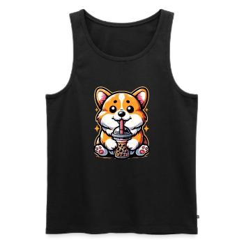 Bubble Tea Corgi Boba Tea Cadeau Kawaii - Débardeur bio Premium Homme - noir - Devant - AI Model Male 178 light (178cm)