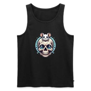 Skull mit süßer kleiner Maus auf der Stirn - Männer Premium Bio Tank Top - Schwarz - Vorne - AI Model Male 178 light (178cm)