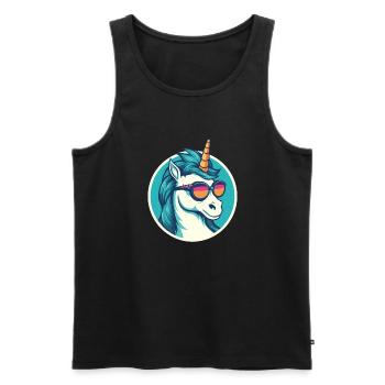 Einhorn mit Sonnenbrille, mythisches Pferd - Männer Premium Bio Tank Top - Schwarz - Vorne - Michal (187cm)