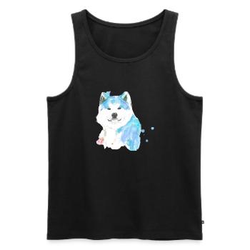 husky, chien, peinture, aquarelle, bleu - Débardeur bio Premium Homme - noir - Devant - Michal (187cm)