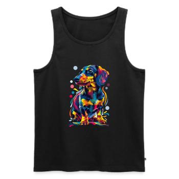 Bunte Dackel Hundekunst für Hundeliebhaber - Männer Premium Bio Tank Top - Schwarz - Vorne - AI Model Male 178 light (178cm)
