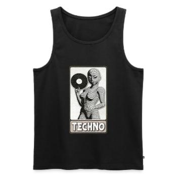 Sexy woman DJ with a vinyl record in her hand. - Men's Premium Organic Tank Top - black - Front - AI Model Male 178 light (178cm)
