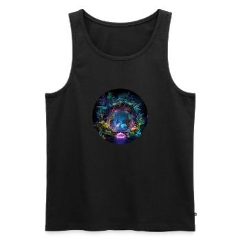Leuchtende Dschungelabenteuer: Neon Jungle Explore - Männer Premium Bio Tank Top - Schwarz - Vorne - AI Model Male 178 light (178cm)