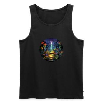 Urban Neon Adventure: Discover the Neon Jungle - Men's Premium Organic Tank Top - black - Front - AI Model Male 178 light (178cm)