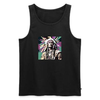 Winnetou,Indian,Illustration,Graffiti,Colorful,Beige - Men's Premium Organic Tank Top - black - Front - AI Model Male 178 light (178cm)