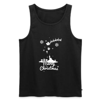 Merry Christmas with village and reindeers, white - Men's Premium Organic Tank Top - black - Front - Michal (187cm)
