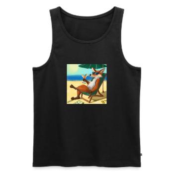 Renard sur la plage avec de l’argent et un cocktail - Débardeur bio Premium Homme - noir - Devant - Michal (187cm)