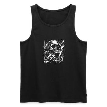 Strahlende Kante: Totenkopf mit Kampfmesser - Männer Premium Bio Tank Top - Schwarz - Vorne - AI Model Male 178 light (178cm)