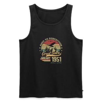 73 years old Aged to perfection born: January 1951 - Men's Premium Organic Tank Top - black - Front - AI Model Male 178 light (178cm)