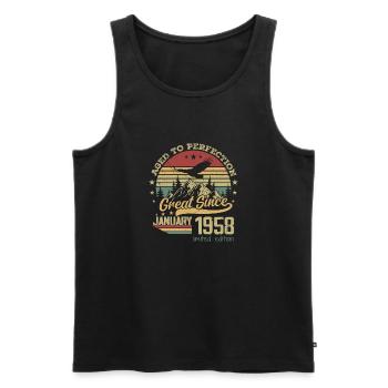 66 years old Aged to Perfection born: January 1958 - Men's Premium Organic Tank Top - black - Front - AI Model Male 178 light (178cm)