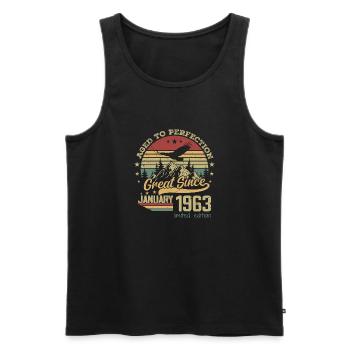 61 years old Aged to Perfection born: January 1963 - Men's Premium Organic Tank Top - black - Front - Michal (187cm)