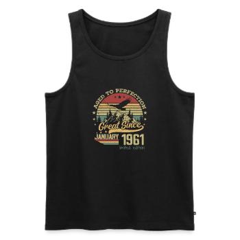 63 years old Aged to Perfection born: January 1961 - Men's Premium Organic Tank Top - black - Front - Michal (187cm)