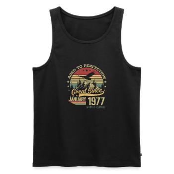 47 years Old Aged to Perfection born: January 1977 - Men's Premium Organic Tank Top - black - Front - AI Model Male 178 light (178cm)