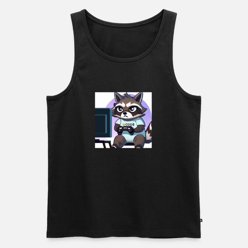 racoon playing computer games - Männer Premium Bio Tank Top - Schwarz