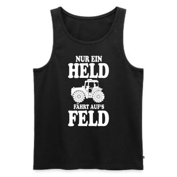 TRAKTOR SPRUCH NUR EIN HELD FÄHRT AUFS FELD - Männer Premium Bio Tank Top - Schwarz - Vorne - AI Model Male 178 light (178cm)