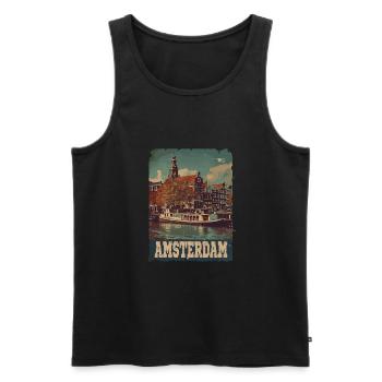 Vintage Amsterdam Kanal Niederlande Holland - Männer Premium Bio Tank Top - Schwarz - Vorne - AI Model Male 178 light (178cm)