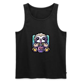 Bubble Tea Paresseux Boba Tea Kawaii Cadeau - Débardeur bio Premium Homme - noir - Devant - AI Model Male 178 light (178cm)