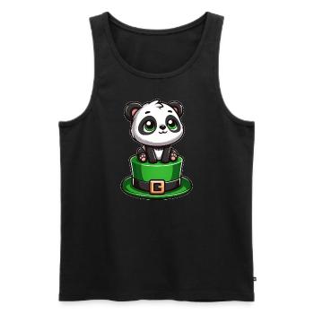 St. Patrick's Day Panda mit Zylinder und Kleeblatt - Männer Premium Bio Tank Top - Schwarz - Vorne - Michal (187cm)