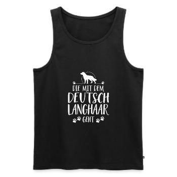 DIE MIT DEUTSCH LANGHAAR GEHT Hundespruch Wilsigns - Männer Premium Bio Tank Top - Schwarz - Vorne - Michal (187cm)