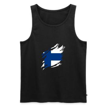 Drapeau finlandais Suomi Drapeau finlandais Look utilisé - Débardeur bio Premium Homme - noir - Devant - AI Model Male 178 light (178cm)