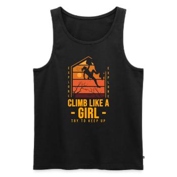 Climb Like a Girl Rock Climbing Bouldering 80's - Men's Premium Organic Tank Top - black - Front - Michal (187cm)