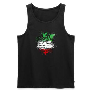 Femme Vie Liberté, Oiseaux,Iran,Drapeau - Débardeur bio Premium Homme - noir - Devant - Michal (187cm)